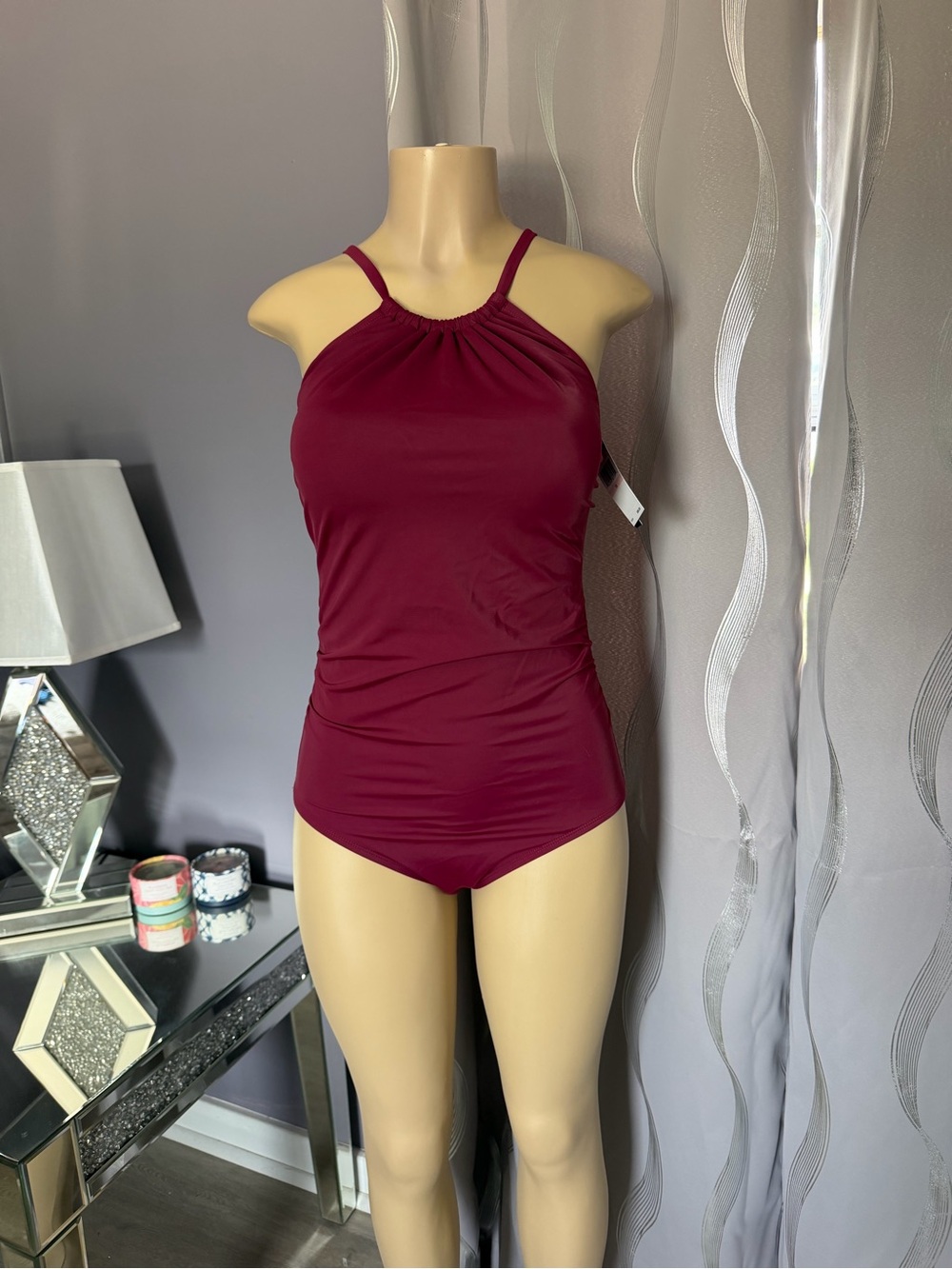 Jantzen Women's Wine Halter One-Piece Swimsuit